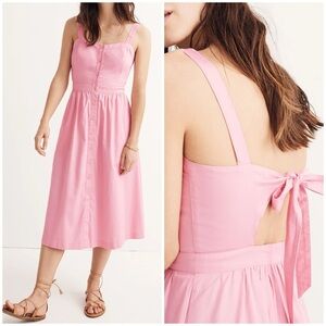 Madewell Pink Fit and Flare Tie-Back Midi Dress